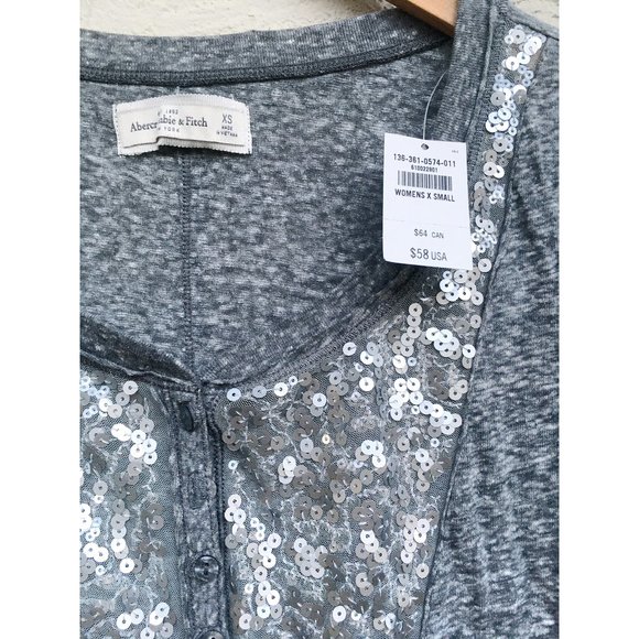 NWT - A&F Henley with Sequins, Heather Grey (XS) - Picture 3 of 5